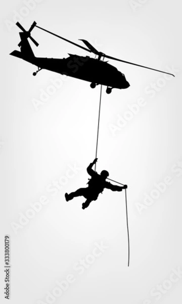 Fototapeta During an exercise on Marine. Marines Hang With helicopter.