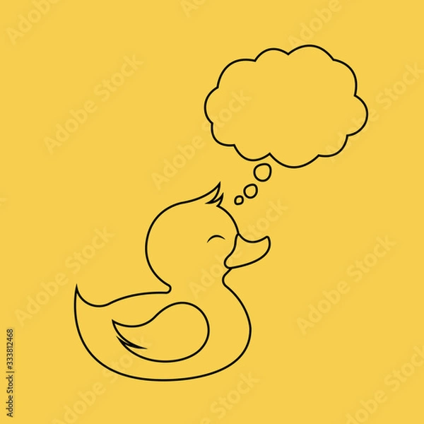 Fototapeta Duck and thought bubble thinking cloud line vector icon illustration isolated on yellow background