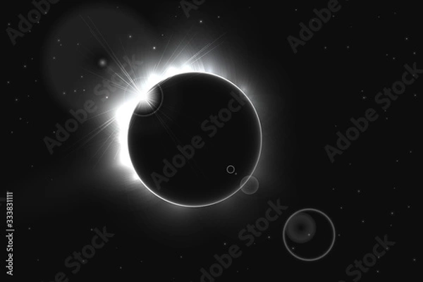 Fototapeta Abstract black and white sun eclipse, vector illustration