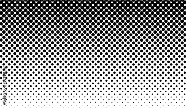 Fototapeta Dotted gradient vector illustration, white and black halftone background, horizontal seamless dotted lines, monochrome dots texture backdrop, retro effect
