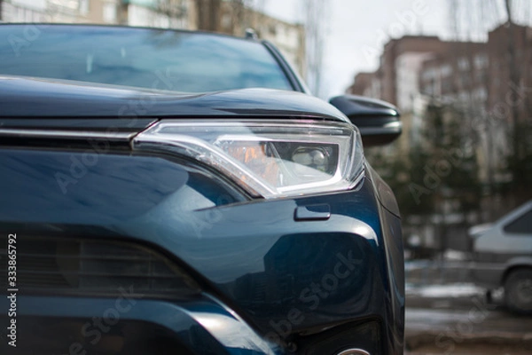 Fototapeta car headlights blue wheel windshield