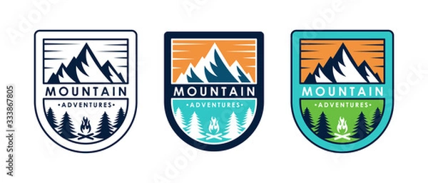 Fototapeta Set of Mountain logo vector illustration. Mountain badge design vector template design. Trendy Mountains logo design vector illustration template for Outdoor Adventure.