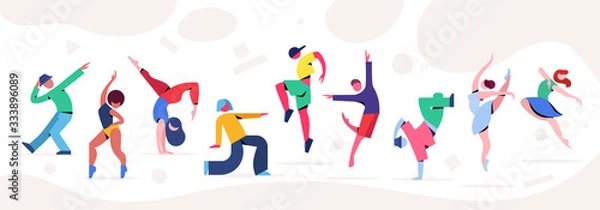 Obraz Contemporary and classical dancing set. Dancer character design. Flat vector illustration.