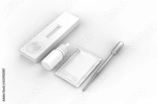Fototapeta Blank rapid home self test kit for branding, 3d render illustration.