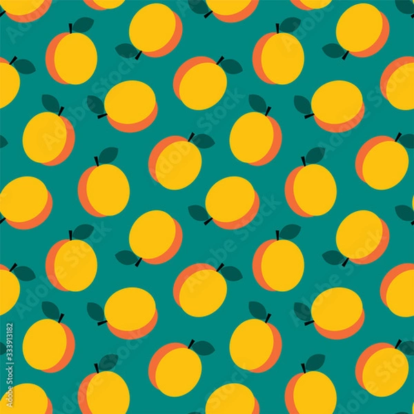 Fototapeta  Fruit pattern. Seamless pattern of apricots in flat style on a dark background. Vector 8 EPS.