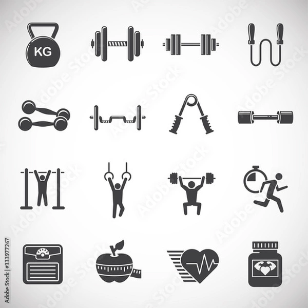 Fototapeta Crossfit related icons set on background for graphic and web design. Creative illustration concept symbol for web or mobile app