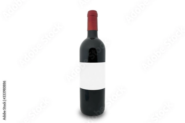 Obraz mockup of a bottle of red wine with the white label and white background.