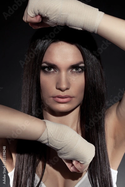 Fototapeta beautiful woman boxer portrait