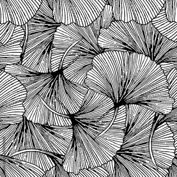 Obraz Vector seamless pattern with hand drawn striped leaves