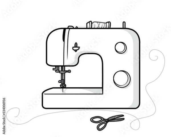 Fototapeta Decorative Sewing Machine Graphic Element - Black and White