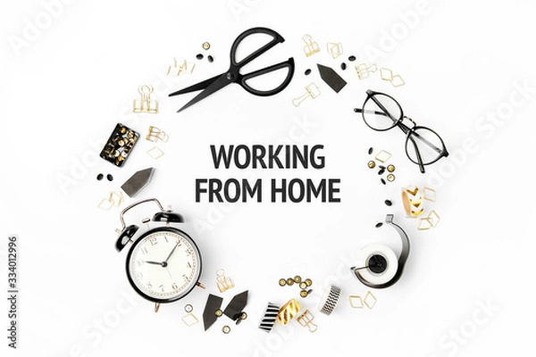 Obraz Frame made of black and white Business Stationery. Flat lay, top view