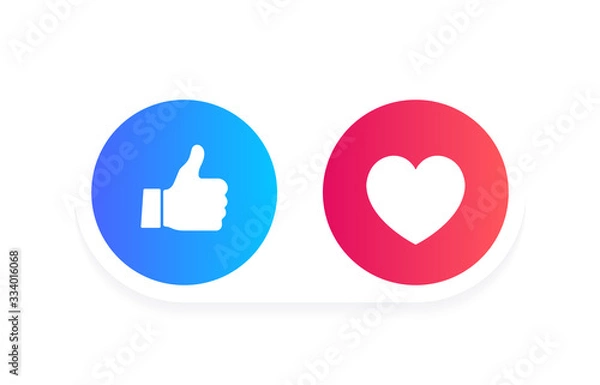 Obraz Thumbs up and heart label on a white background. Social media icons. Modern vector illustration