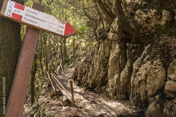 Obraz Sign on Amalfi coast the path of gods hike with nearest destinations including Positano