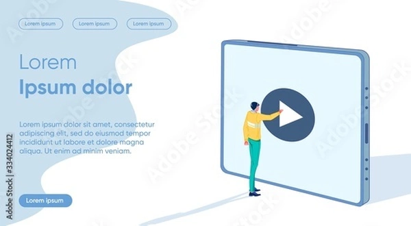 Obraz Guy Presses Video Start Button on Device Screen.