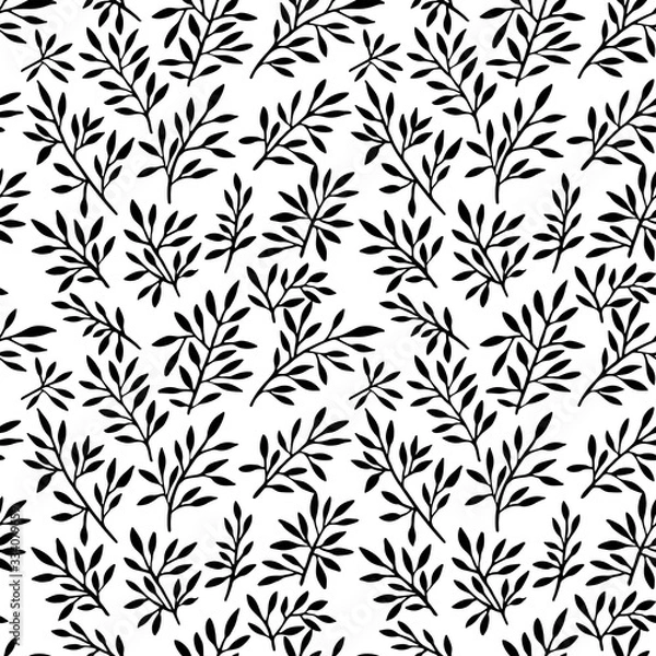 Fototapeta Hand drawn black color leaves pattern vector