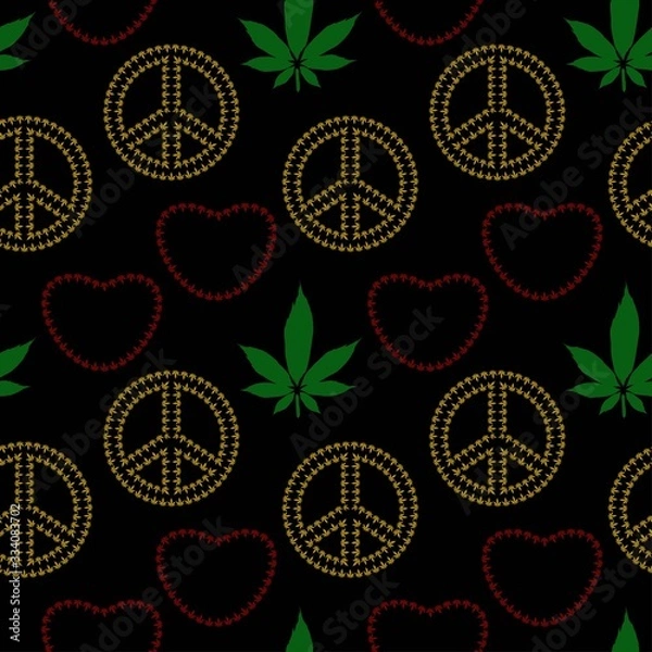 Fototapeta Peace, love weed seamless vector pattern