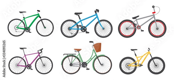 Fototapeta Cartoon Color Different Bicycles Icon Set. Vector