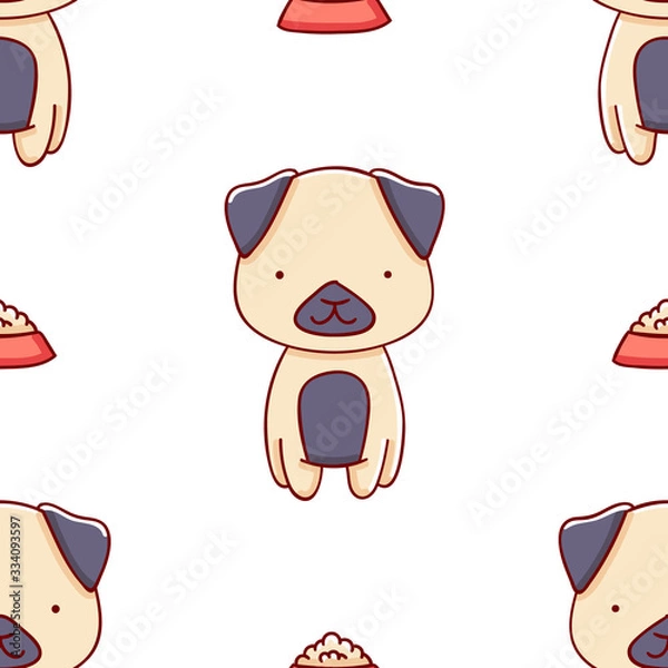 Fototapeta Simple seamless pattern, cute kawaii hand drawn dog doodles