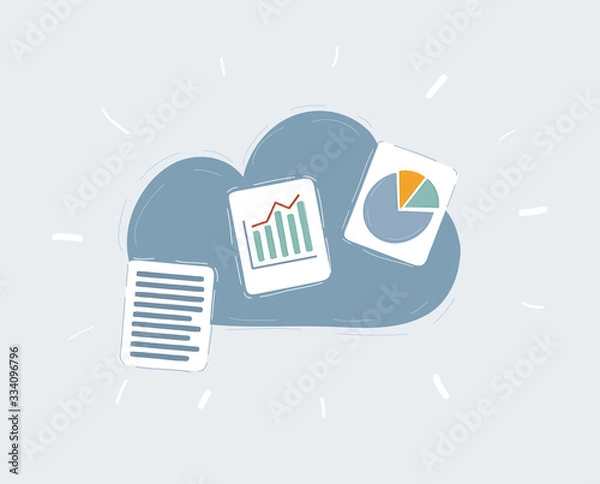 Obraz Illustration of cloud based data sharing concept icon on dark background.