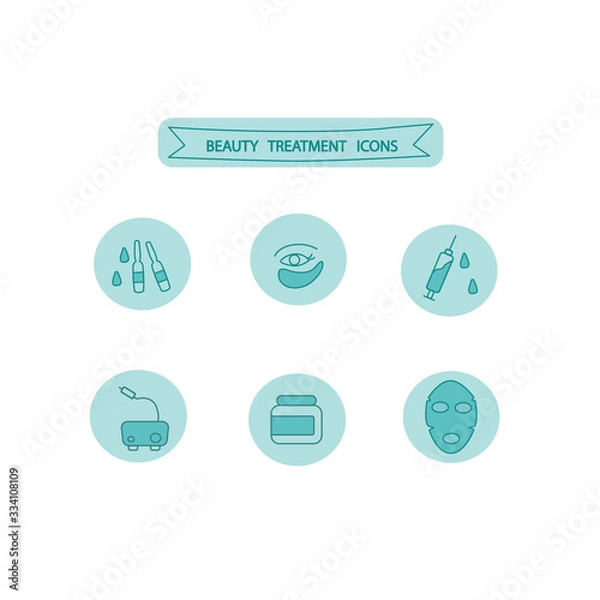 Fototapeta Face treatment icons for beauty salon, manufacture of professional cosmetic product, for presentation and workshops, Web stores, web shop icon. Vector stock illustration isolated on background. EPS10