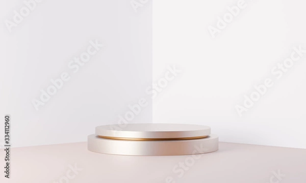 Fototapeta Clean product pedestal or podium, gold frame, memorial board, abstract minimal concept, blank space, clean design, luxury mockup. 3d render 