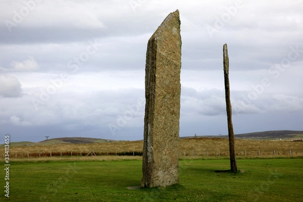 Obraz Stennessl - Orkney (Scotland), UK - August 06, 2018: Standing Stones of Stenness, Neolithic megaliths in the island of Mainland, Orkney, Scotland, Highlands, United Kingdom