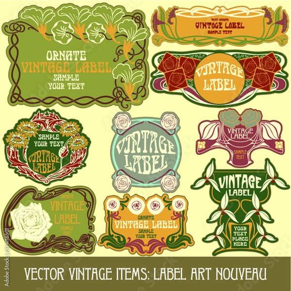 Fototapeta Vintage items label with flowers art vector