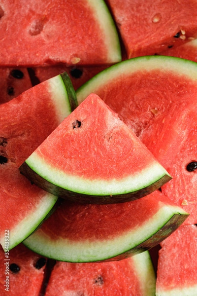 Fototapeta Pieces of fresh Watermelon on white background