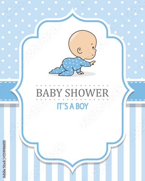 Obraz Baby shower card. Crawling boy. Frame with space for text	