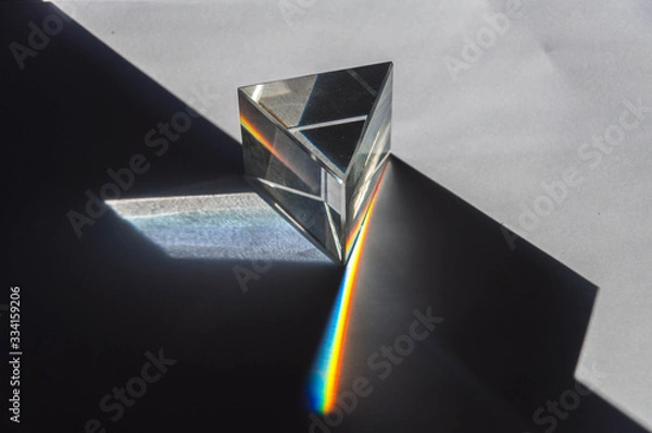 Fototapeta prism dispersing sunlight splitting into a spectrum on a white background.