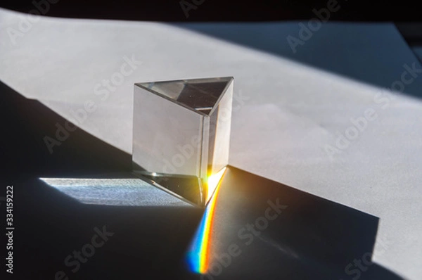 Fototapeta prism dispersing sunlight splitting into a spectrum on a white background.