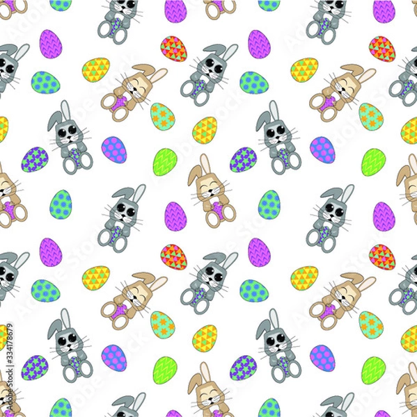 Fototapeta Seamless easter pattern hares and colorful eggs