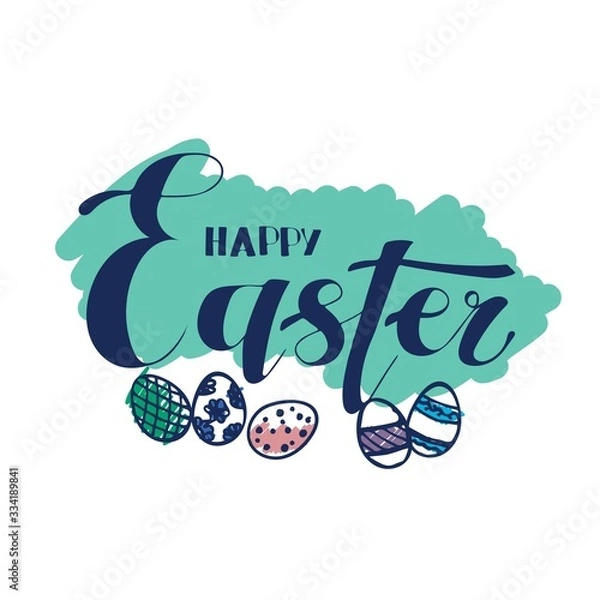 Fototapeta An Easter logo with hand drawn easter eggs