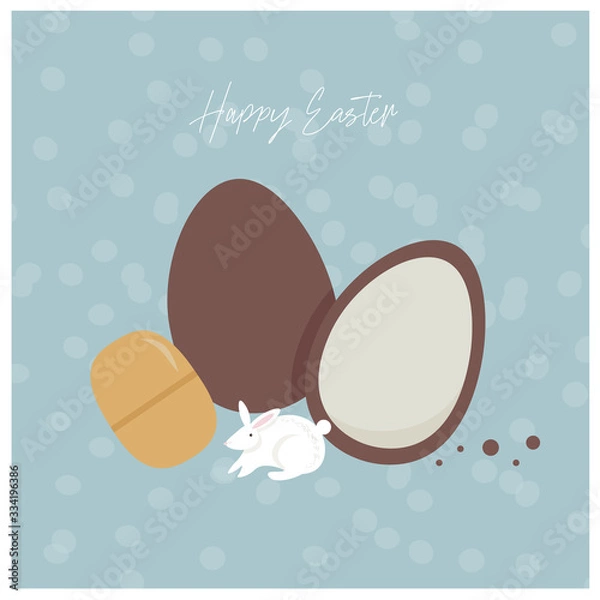 Fototapeta Nice flat happy easter vector illustration with chocolate egg and toy