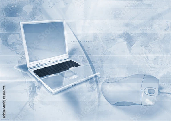 Obraz laptop und welt