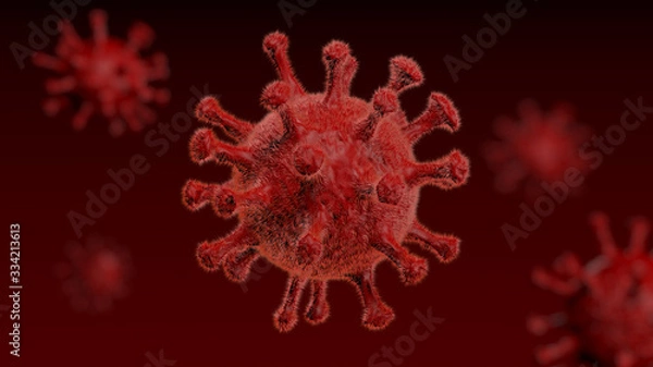 Obraz Corona Virus - Microbiology And Virology Concept -  Microscope virus close up  - 3d Rendering