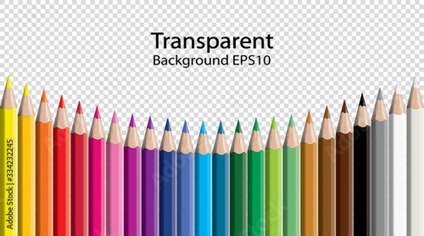 Obraz Zestaw kolekcja kredek równomiernie rozmieszczone - bez szwu w obu kierunkach - na białym tle craynos ilustracji wektorowych na przezroczystym tle.