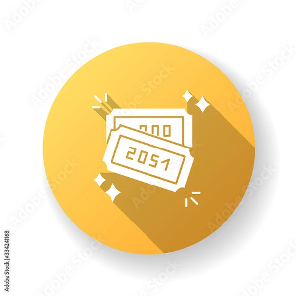 Fototapeta Raffle yellow flat design long shadow glyph icon. Lottery winner ticket with numbers. Gambling competition coupon. Participate in contest. Win jackpot. Silhouette RGB color illustration