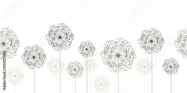 Fototapeta Seamless dandelion pattern, vector seamless background with hand drawn plants and seeds