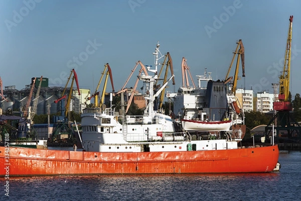 Fototapeta cargo ship and crane. Container terminal. for delivery and transportation. Industrial Container Shipping Commercial Port - Image.