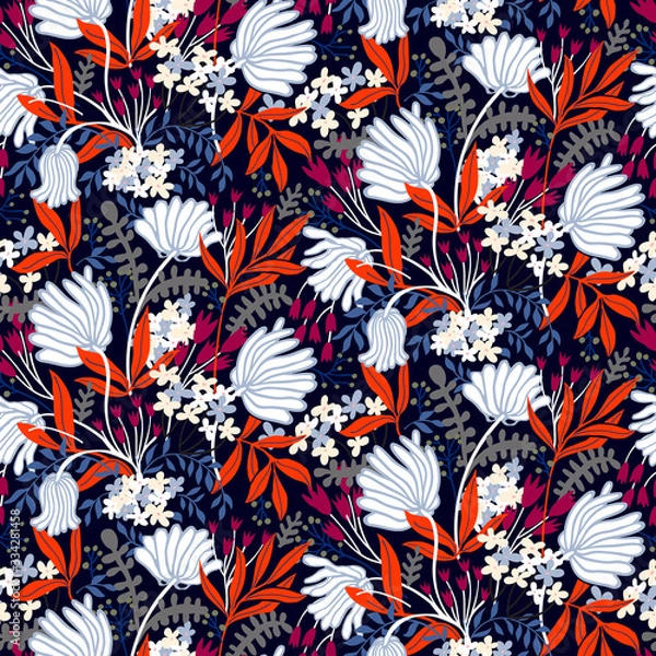 Fototapeta Vector seamless floral pattern with spring flowers