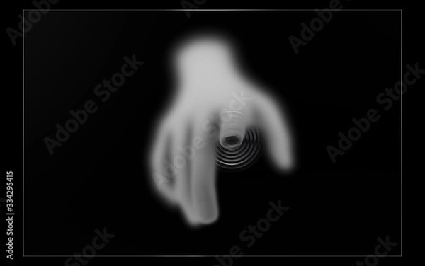 Fototapeta Finger touch create ripples on black glass background. Interaction Concept 3D Rendering