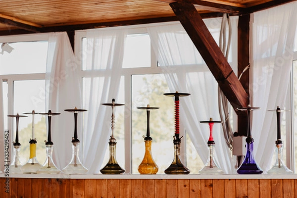 Fototapeta 10 hookahs on the bar counter 