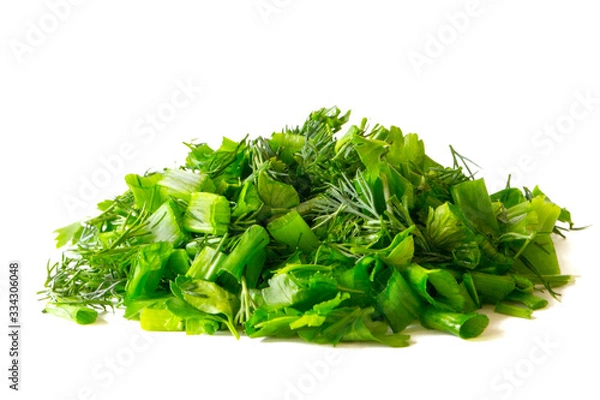 Obraz Sliced spicy greens.The image is isolated on a white background.