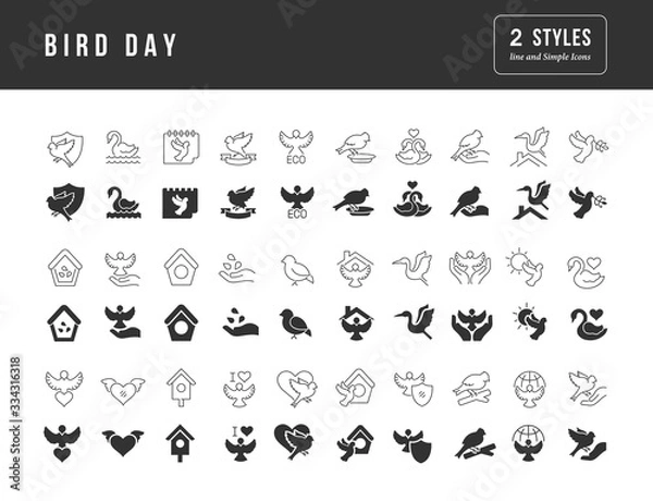 Fototapeta Vector Simple Icons of Bird Day