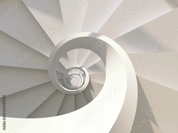 Fototapeta Abstract architecture with white spiral staircase