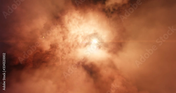 Fototapeta Central stars carved out a cavernous bowl-like cavity in the wall of a giant cloud nebula, ultraviolet radiation and stellar winds. Stellar system and gas nebula. 3D render