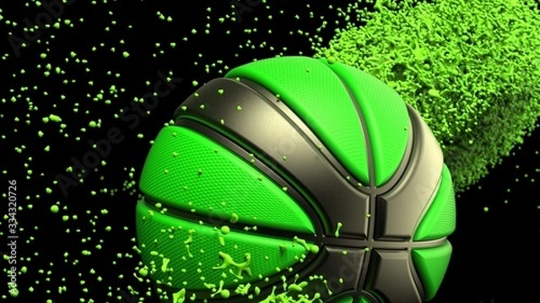 Fototapeta Black-Green Basketball with Green Particles. 3D CG. 3D illustration. 3D high quality rendering.