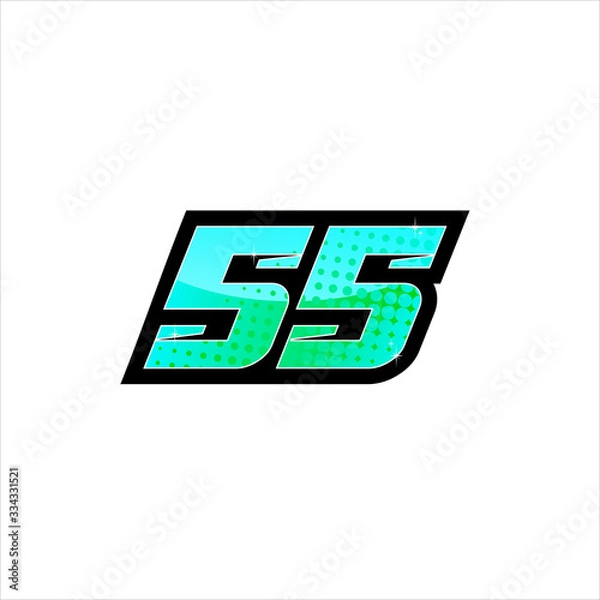 Fototapeta Vector Racing number 55, start racing number, sport race number with halftone dots style isolated on white background