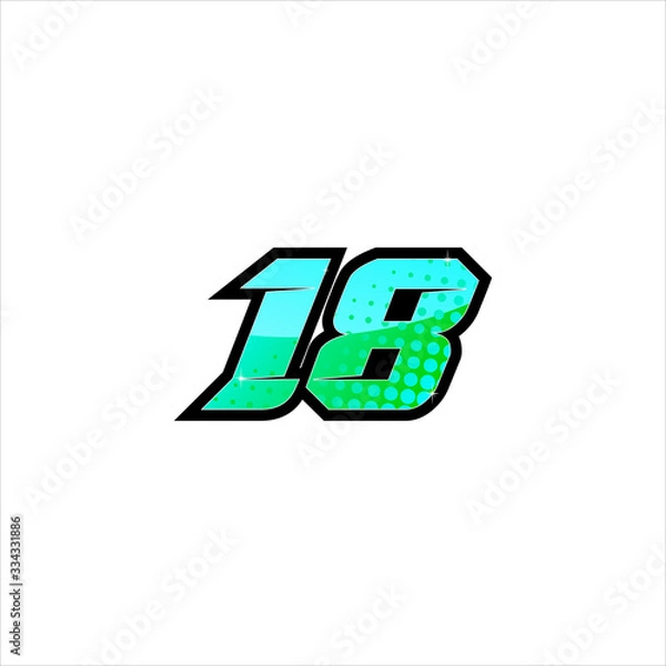 Fototapeta Vector Racing number 18, start racing number, sport race number with halftone dots style isolated on white background